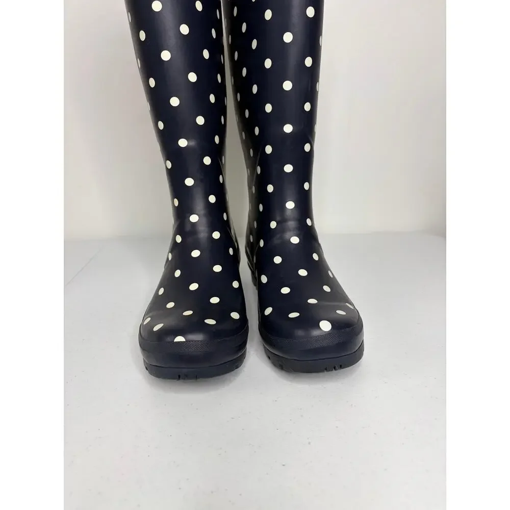 Joules Molly Welly Tall Rain Boots Blue Polka Dot Print Sz US 9 EU 40/41 City